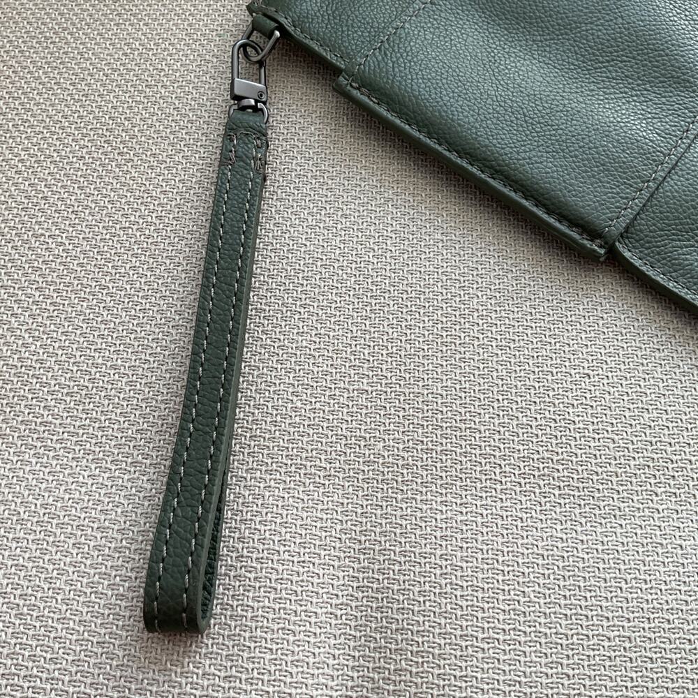 Etienne Aigner Leather Wristlet Clutch Sage Green Zip Pouch 11x 8 Madison Style - Picture 7 of 9